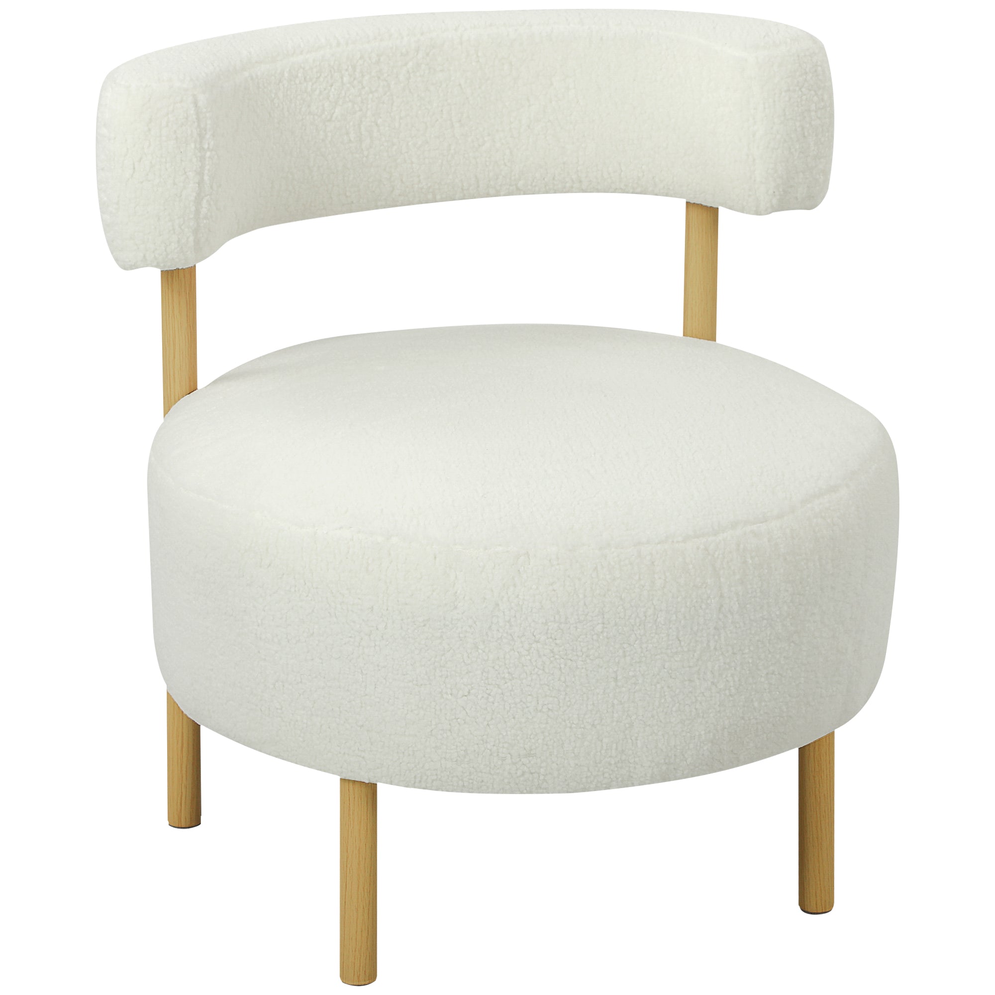 Sherpa-Fleece Lounge Chair with Wood‑Effect Metal Legs — Padded Accent Chair for Living Room & Bedroom, Cream