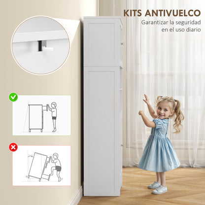 Kitchen Pantry Cabinet High Storage Cupboard with 2 Glass Doors Adjustable Shelves and Open Compartments 60x30x145.5 cm White