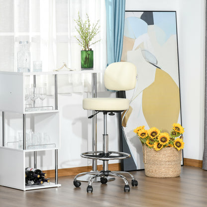 Bar Stool Swivel Chair Height Adjustable Bar Chair with Casters made of Faux Leather Office Stool 360° Swivel with Backrest Upholstered Beige 56 x 57 x 104-127 cm