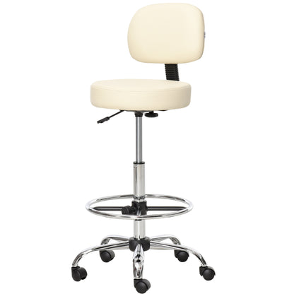 Bar Stool Swivel Chair Height Adjustable Bar Chair with Casters made of Faux Leather Office Stool 360° Swivel with Backrest Upholstered Beige 56 x 57 x 104-127 cm