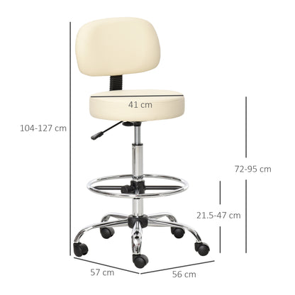 Bar Stool Swivel Chair Height Adjustable Bar Chair with Casters made of Faux Leather Office Stool 360° Swivel with Backrest Upholstered Beige 56 x 57 x 104-127 cm