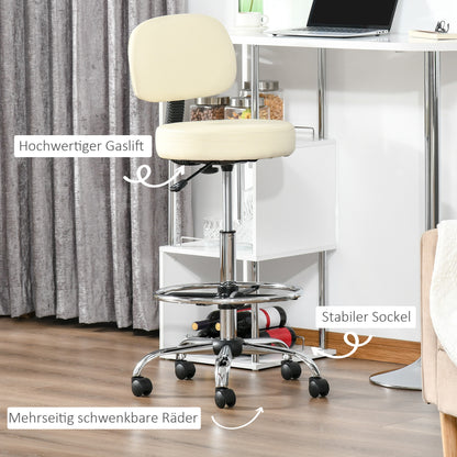Bar Stool Swivel Chair Height Adjustable Bar Chair with Casters made of Faux Leather Office Stool 360° Swivel with Backrest Upholstered Beige 56 x 57 x 104-127 cm