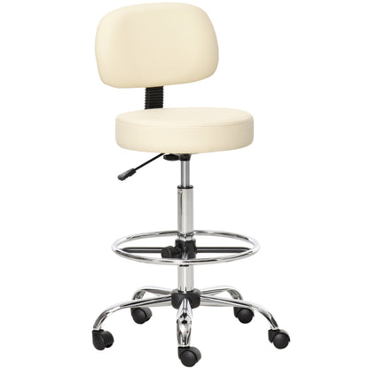 Bar Stool Swivel Chair Height Adjustable Bar Chair with Casters made of Faux Leather Office Stool 360° Swivel with Backrest Upholstered Beige 56 x 57 x 104-127 cm