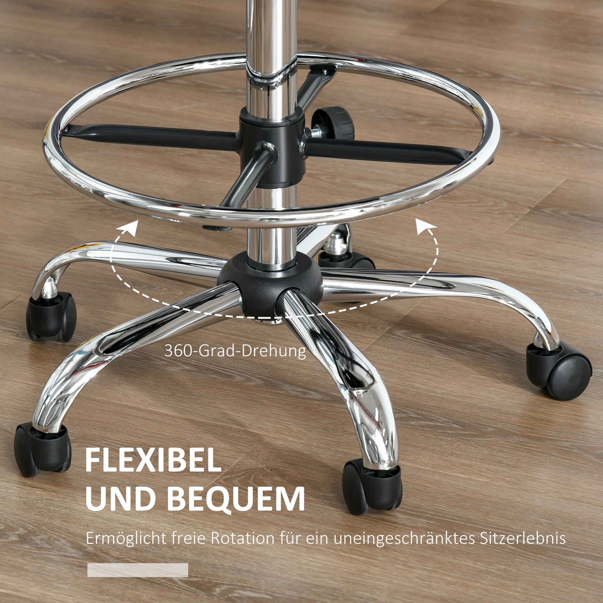 Bar Stool Swivel Chair Height Adjustable Bar Chair with Casters made of Faux Leather Office Stool 360° Swivel with Backrest Upholstered Beige 56 x 57 x 104-127 cm