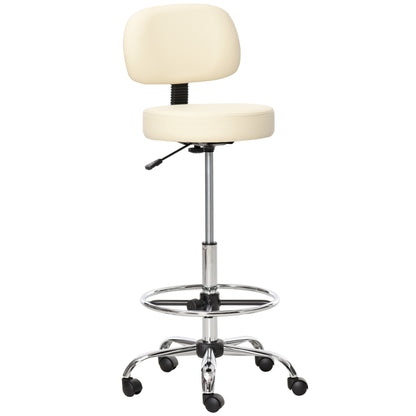Bar Stool Swivel Chair Height Adjustable Bar Chair with Casters made of Faux Leather Office Stool 360° Swivel with Backrest Upholstered Beige 56 x 57 x 104-127 cm
