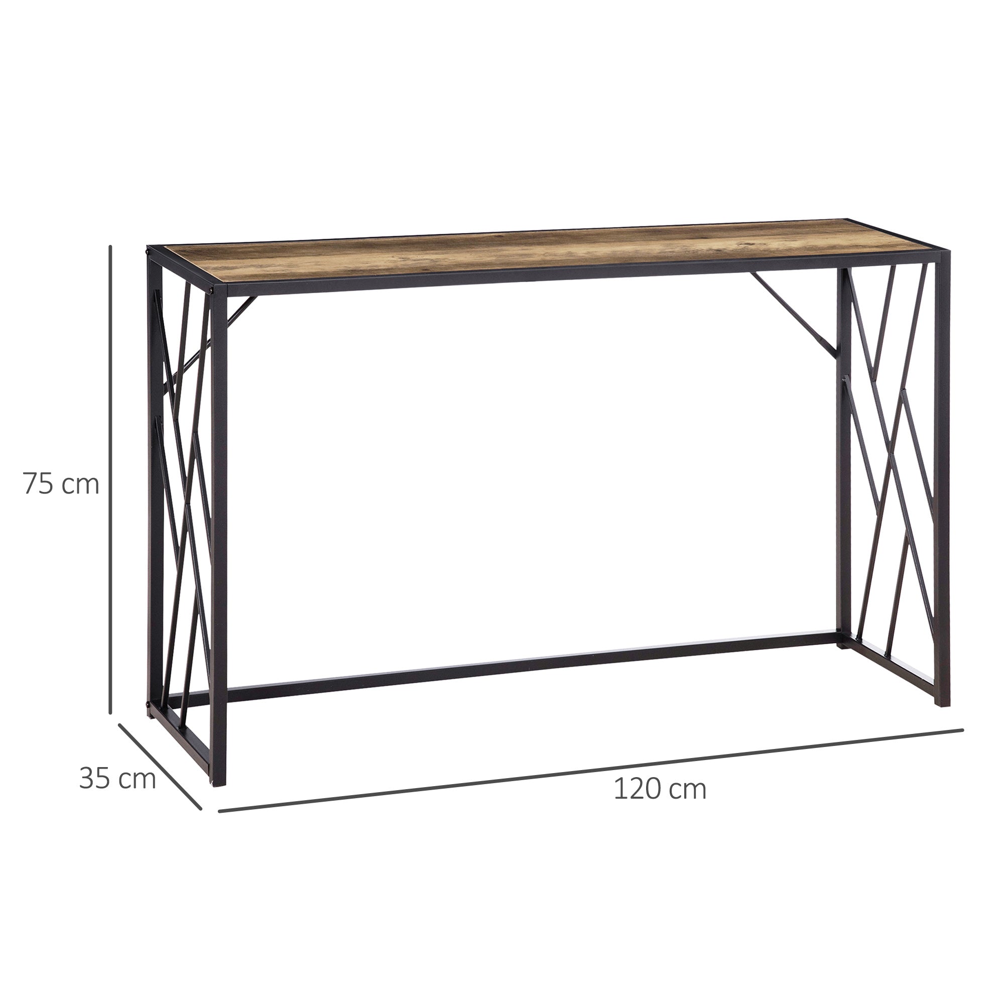 Console Table, Side Table with Steel Legs, 120 x 35 x 75 cm, Industrial Hallway Table, End Table, for Small Space, Entryway, Hallway, Living Room, Bedroom, Brown