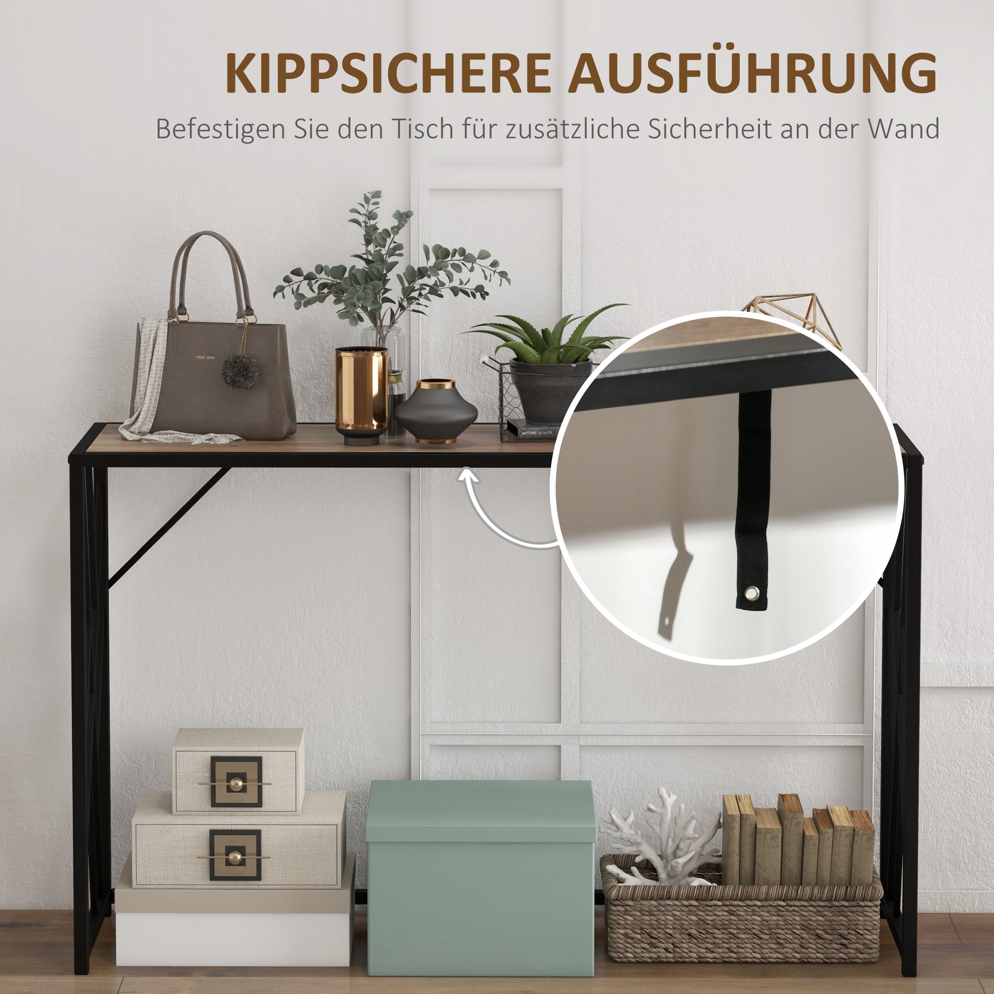 Console Table, Side Table with Steel Legs, 120 x 35 x 75 cm, Industrial Hallway Table, End Table, for Small Space, Entryway, Hallway, Living Room, Bedroom, Brown