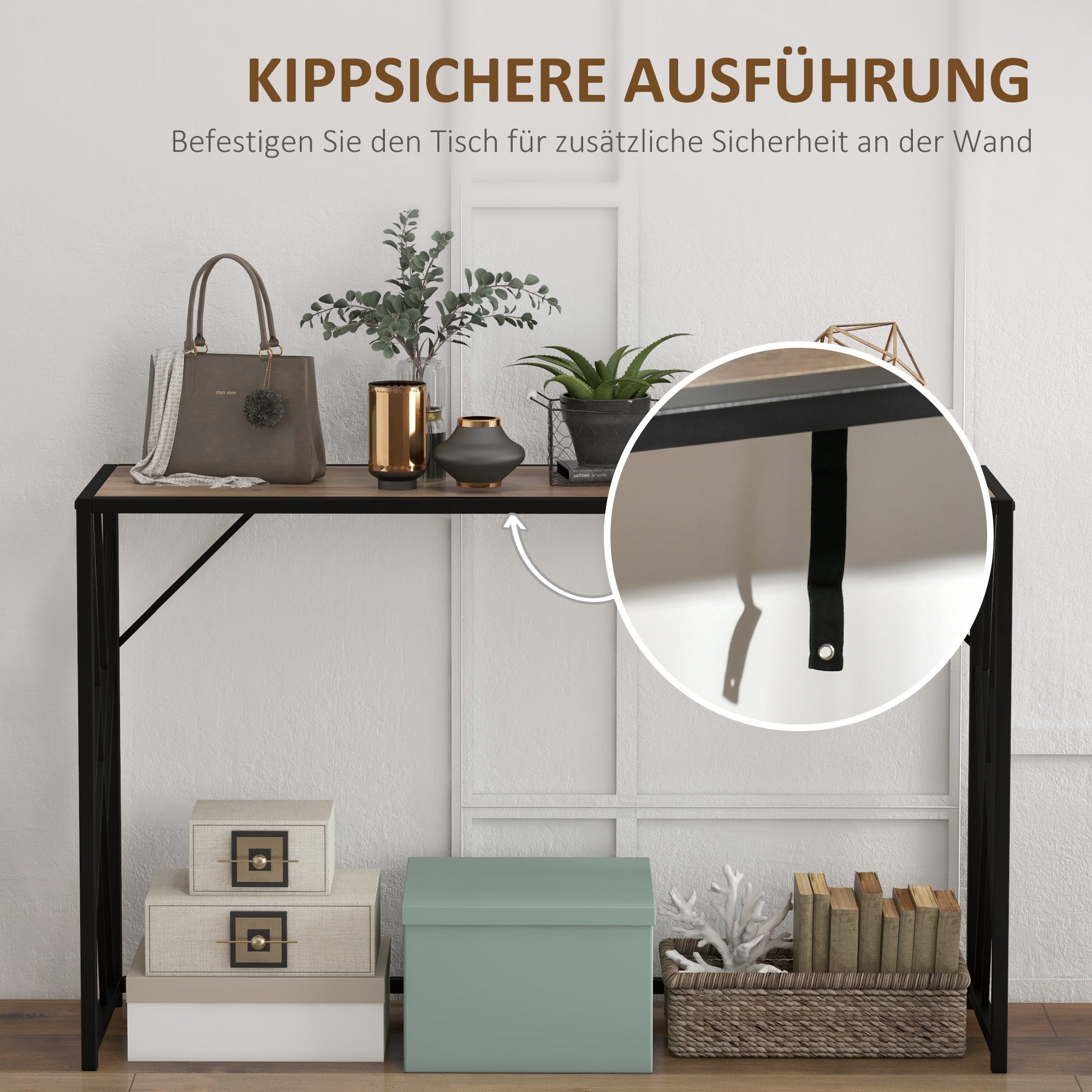 Console Table, Side Table with Steel Legs, 120 x 35 x 75 cm, Industrial Hallway Table, End Table, for Small Space, Entryway, Hallway, Living Room, Bedroom, Brown