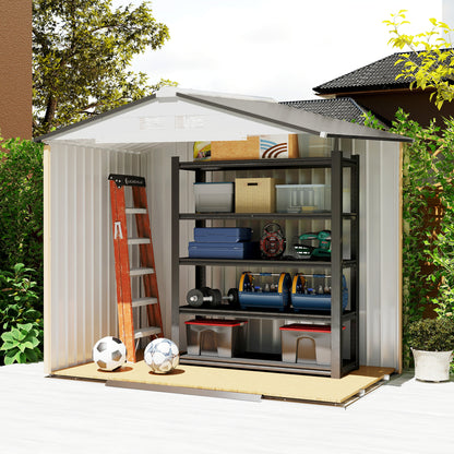 Garden Shed 2.5m² with Reinforcement Base No Floor 213x130x185 cm Outdoor Garden Shed with 2 Sliding Doors and 4 Windows for Tool Storage Silver