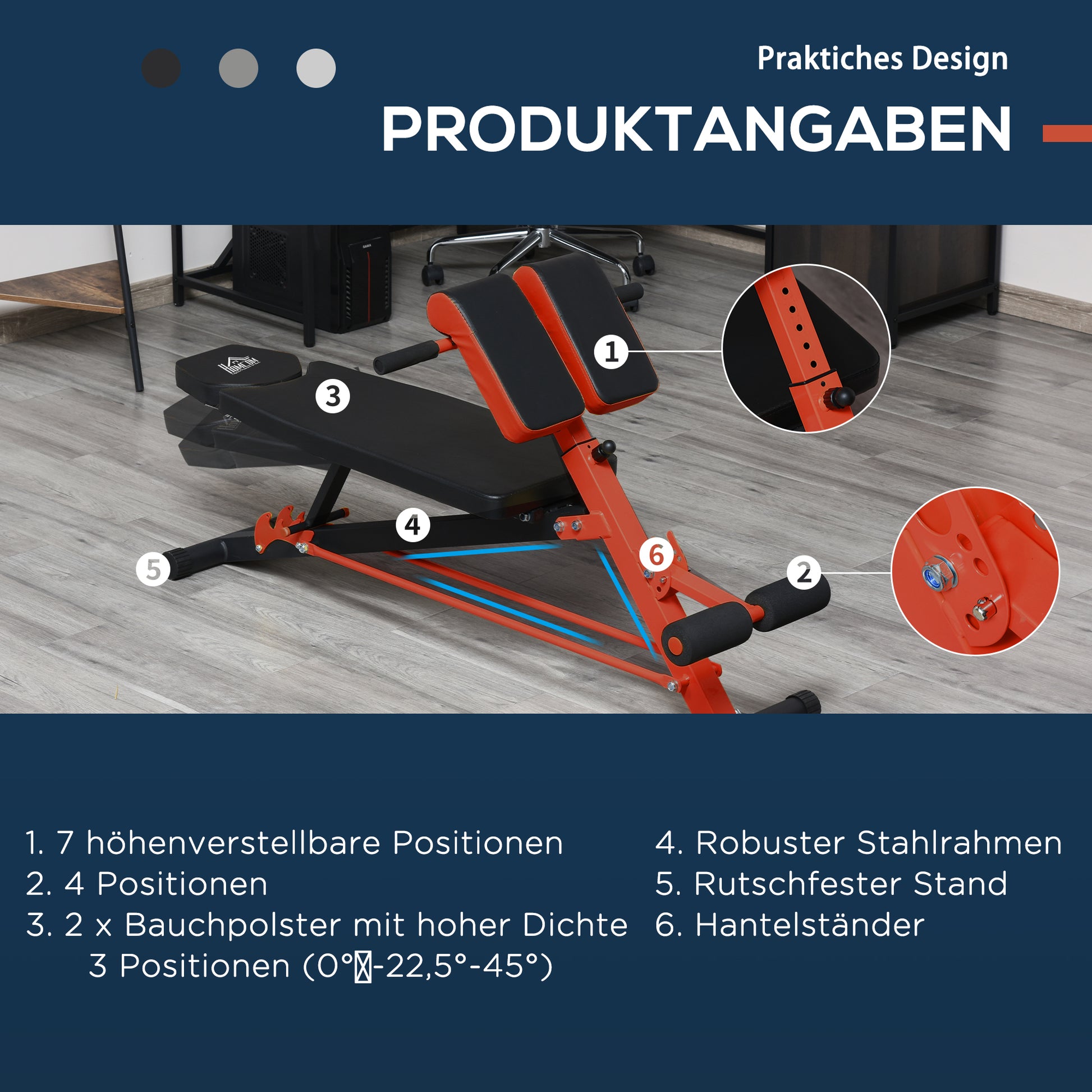 Dumbbell Bench Fitness Bench Incline Bench Multi-function Ab Trainer Adjustable Steel Black 64 x 146 x 73.5-85 cm