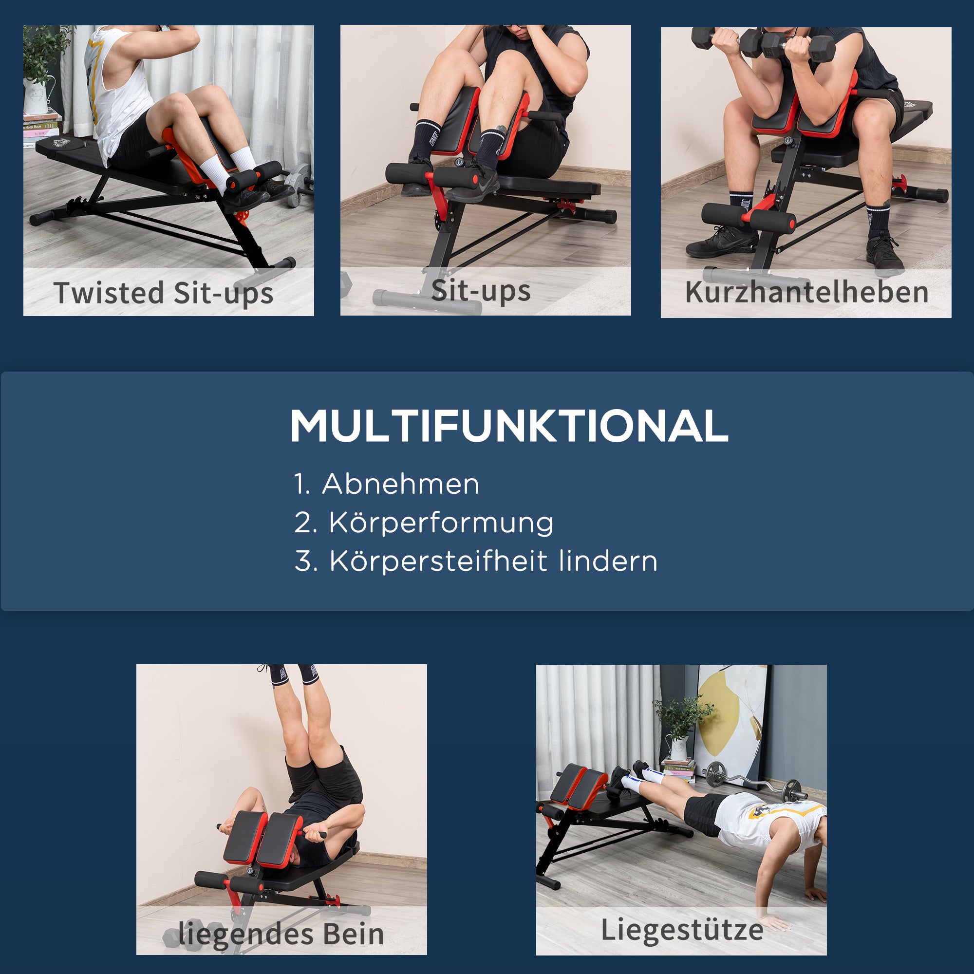 Dumbbell Bench Fitness Bench Incline Bench Multi-function Ab Trainer Adjustable Steel Black 64 x 146 x 73.5-85 cm