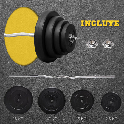 Curved 70 kg Weight Bar Curling Bar Set with 8 Interchangeable Weight Discs 2.5kg-15kg for Bodybuilding Training at Home Gym 140x38.5x38.5 cm Black