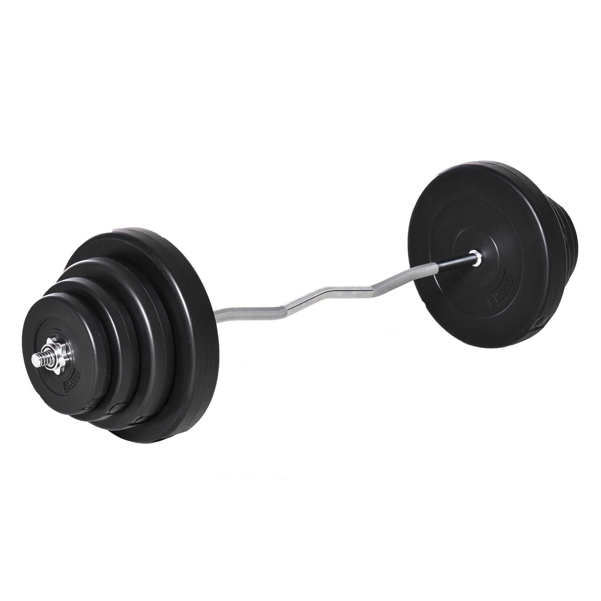 Curved 70 kg Weight Bar Curling Bar Set with 8 Interchangeable Weight Discs 2.5kg-15kg for Bodybuilding Training at Home Gym 140x38.5x38.5 cm Black