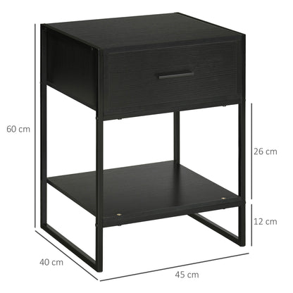 Nightstand Side Table with Drawer and Storage Shelf for Bedroom Living Room Bed Office Modern Style 45x40x60 cm Black