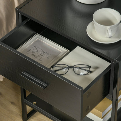 Nightstand Side Table with Drawer and Storage Shelf for Bedroom Living Room Bed Office Modern Style 45x40x60 cm Black