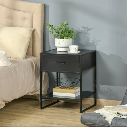 Nightstand Side Table with Drawer and Storage Shelf for Bedroom Living Room Bed Office Modern Style 45x40x60 cm Black