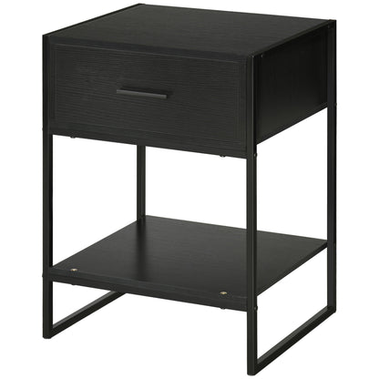 Nightstand Side Table with Drawer and Storage Shelf for Bedroom Living Room Bed Office Modern Style 45x40x60 cm Black