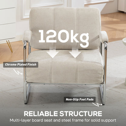 Living Room Armchair with Thick Padding, Wide Seat, Double Stitching — Soft Chenille, Easy Assembly, Steel Frame — Beige