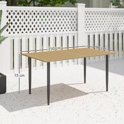 59.1 x 35.4 in Patio Dining Table with Umbrella Hole, Weather-Resistant Powder-Coated Steel Slatted Outdoor Table, Brown