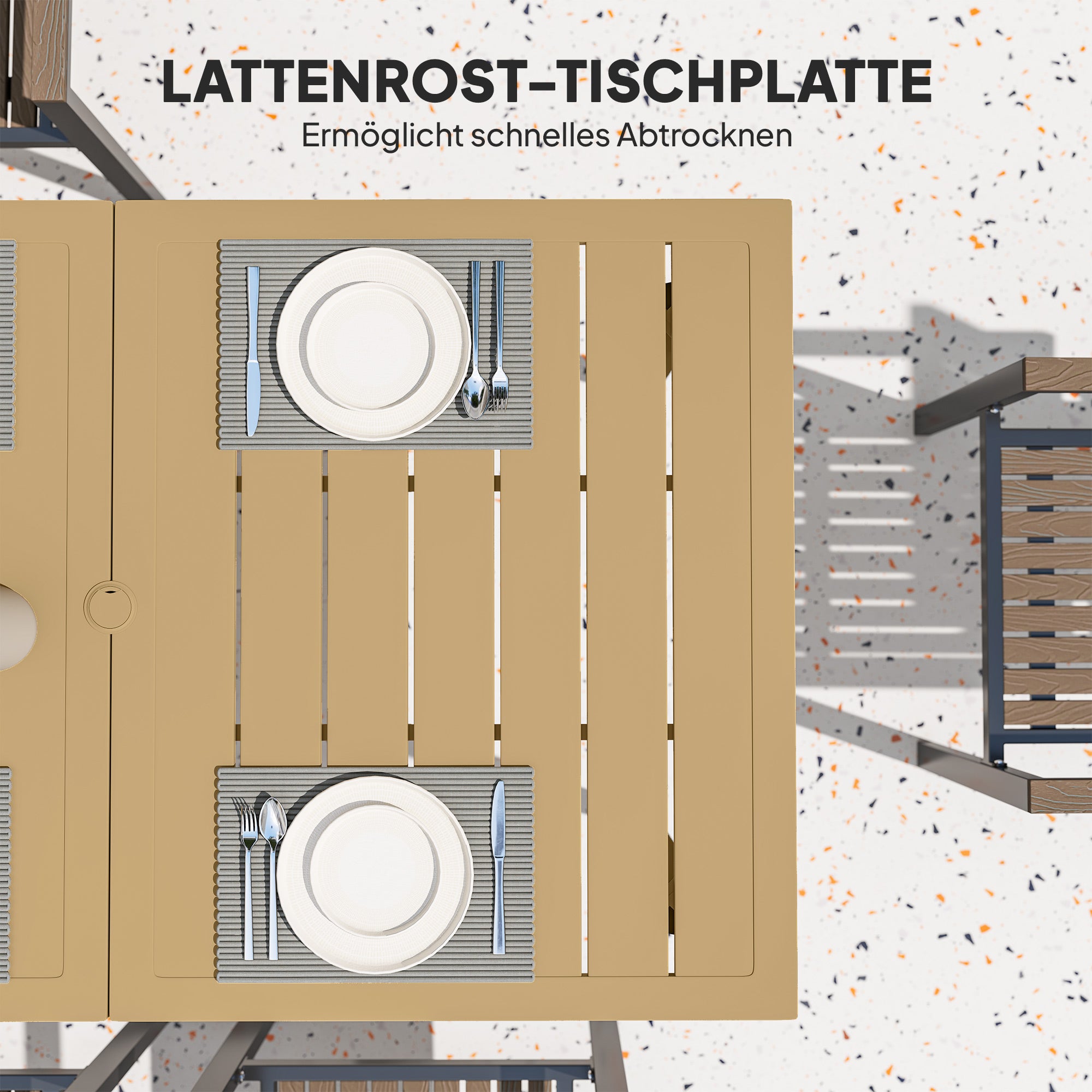 59.1 x 35.4 in Patio Dining Table with Umbrella Hole, Weather-Resistant Powder-Coated Steel Slatted Outdoor Table, Brown