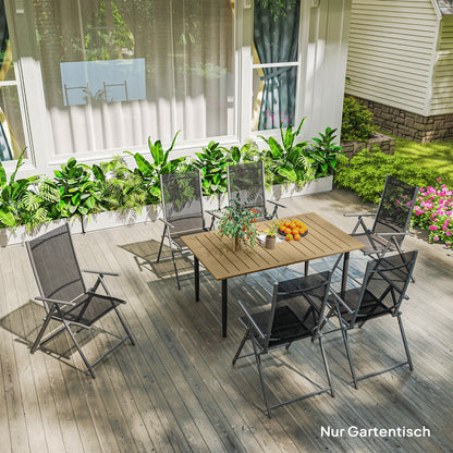 59.1 x 35.4 in Patio Dining Table with Umbrella Hole, Weather-Resistant Powder-Coated Steel Slatted Outdoor Table, Brown