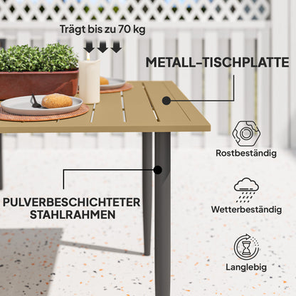 59.1 x 35.4 in Patio Dining Table with Umbrella Hole, Weather-Resistant Powder-Coated Steel Slatted Outdoor Table, Brown