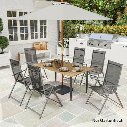 59.1 x 35.4 in Patio Dining Table with Umbrella Hole, Weather-Resistant Powder-Coated Steel Slatted Outdoor Table, Brown