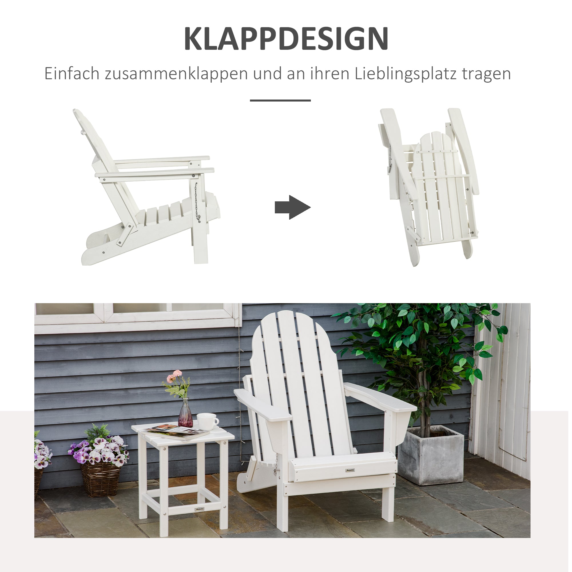 Adirondack Folding Garden Chair Patio Furniture Balcony Chair White 75 x 87 x 93 cm