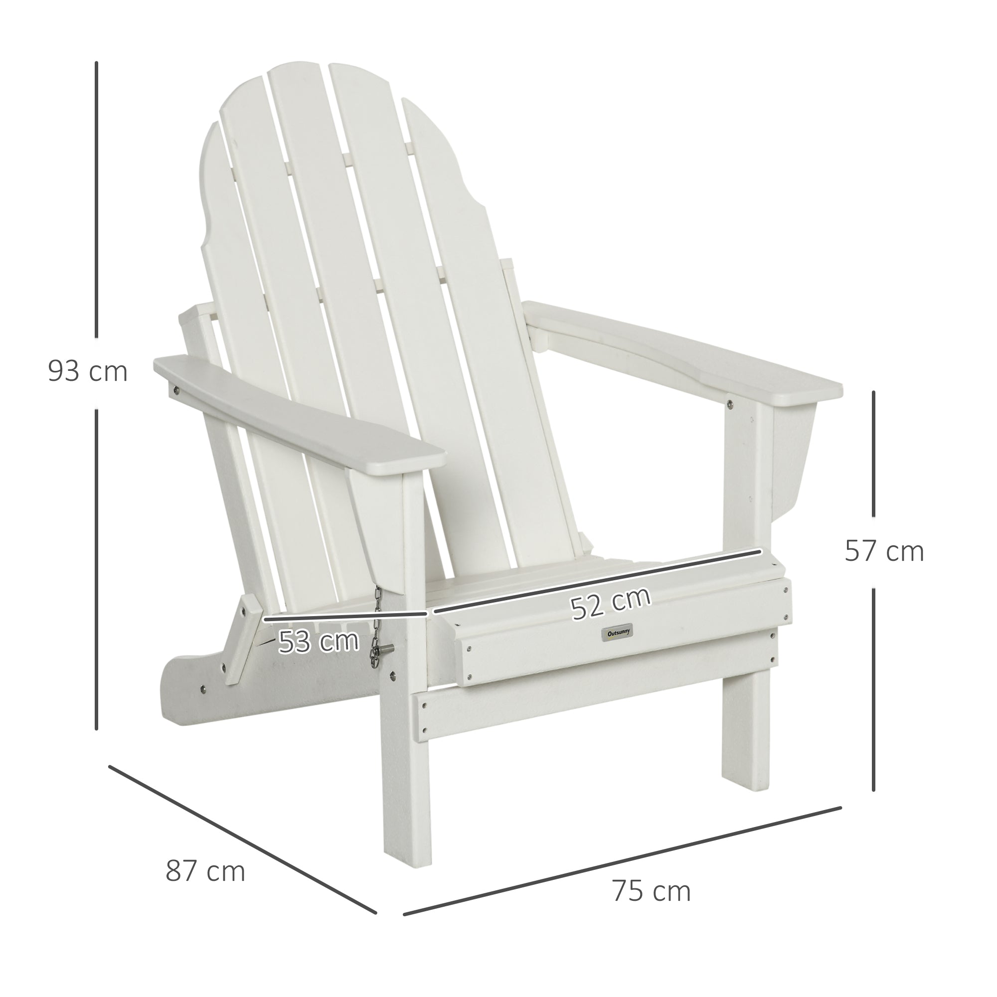 Adirondack Folding Garden Chair Patio Furniture Balcony Chair White 75 x 87 x 93 cm