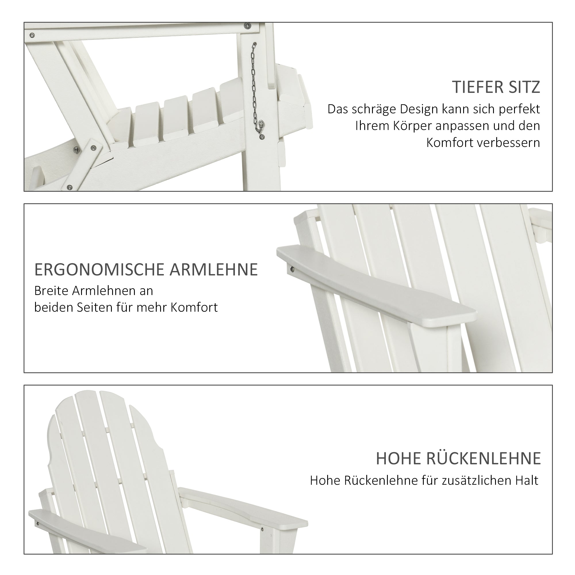 Adirondack Folding Garden Chair Patio Furniture Balcony Chair White 75 x 87 x 93 cm