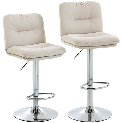 Set of 2 Swivel Bar Stools, Tall Counter Stools with Linen-Look Upholstery, Adjustable 25.2–33.9 in, Backrest, Footrest, Padded Seat & Steel Base, Beige