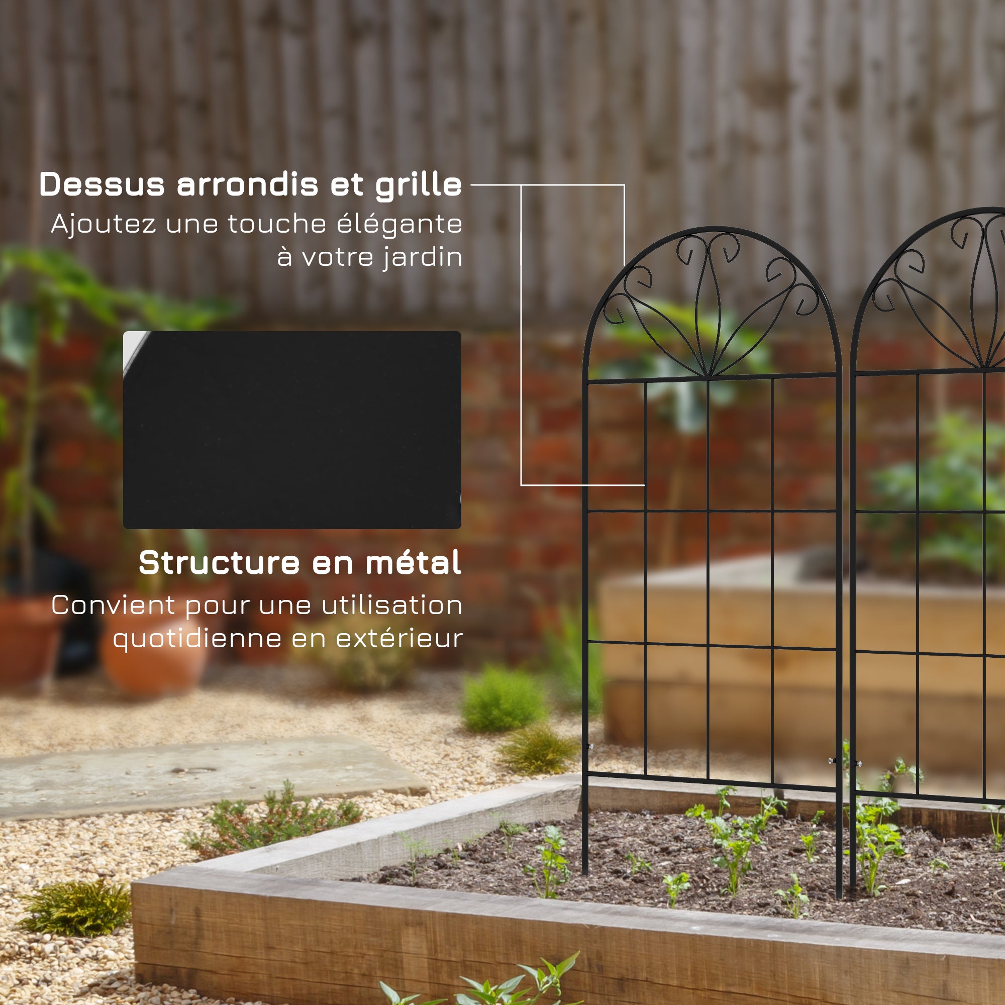 Set of 2 Garden Trellises for Climbing Plants - Metal, 51 x 120 cm, Black