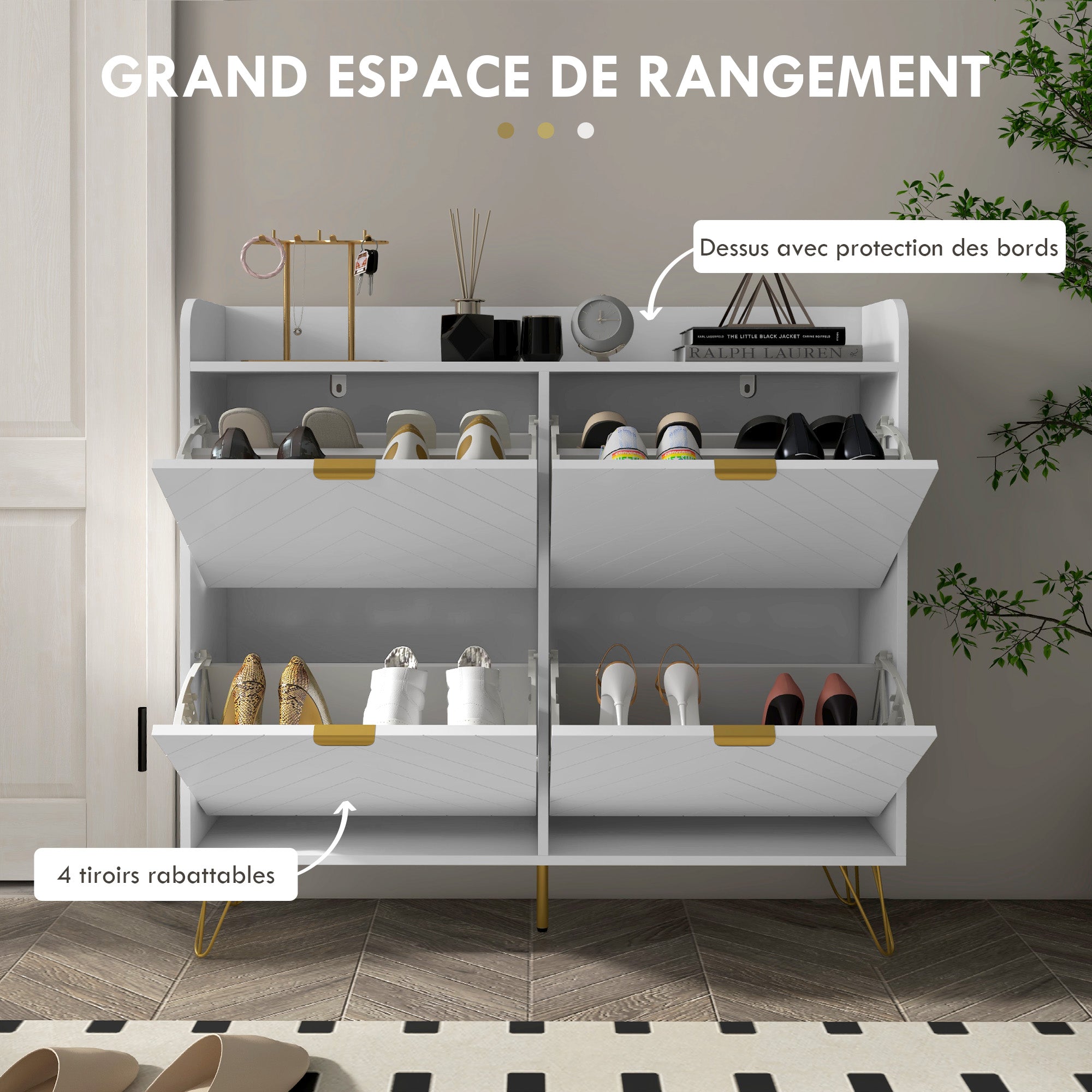4-Drawer Shoe Cabinet, Shoe Storage Cabinet with Adjustable Shelf, High Capacity for Hallway, Entryway, 106 x 24 x 102 cm, White