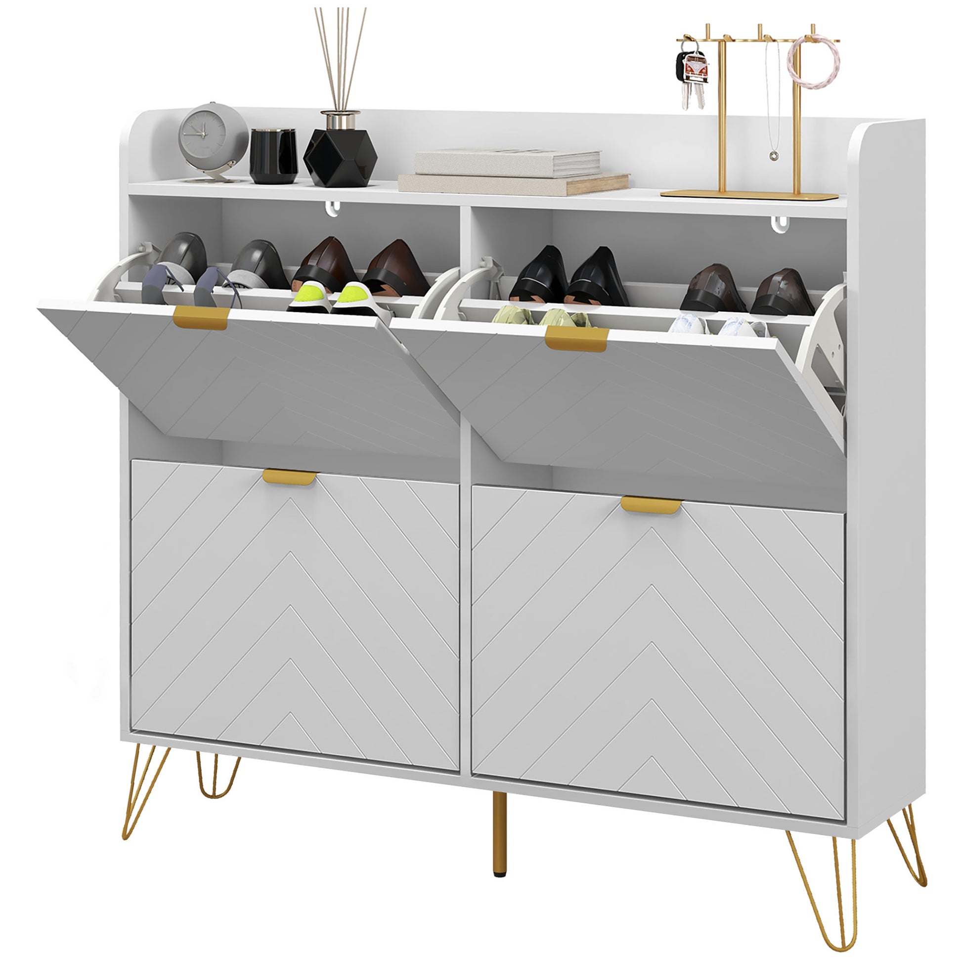 4-Drawer Shoe Cabinet, Shoe Storage Cabinet with Adjustable Shelf, High Capacity for Hallway, Entryway, 106 x 24 x 102 cm, White
