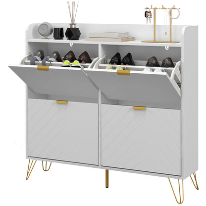 4-Drawer Shoe Cabinet, Shoe Storage Cabinet with Adjustable Shelf, High Capacity for Hallway, Entryway, 106 x 24 x 102 cm, White