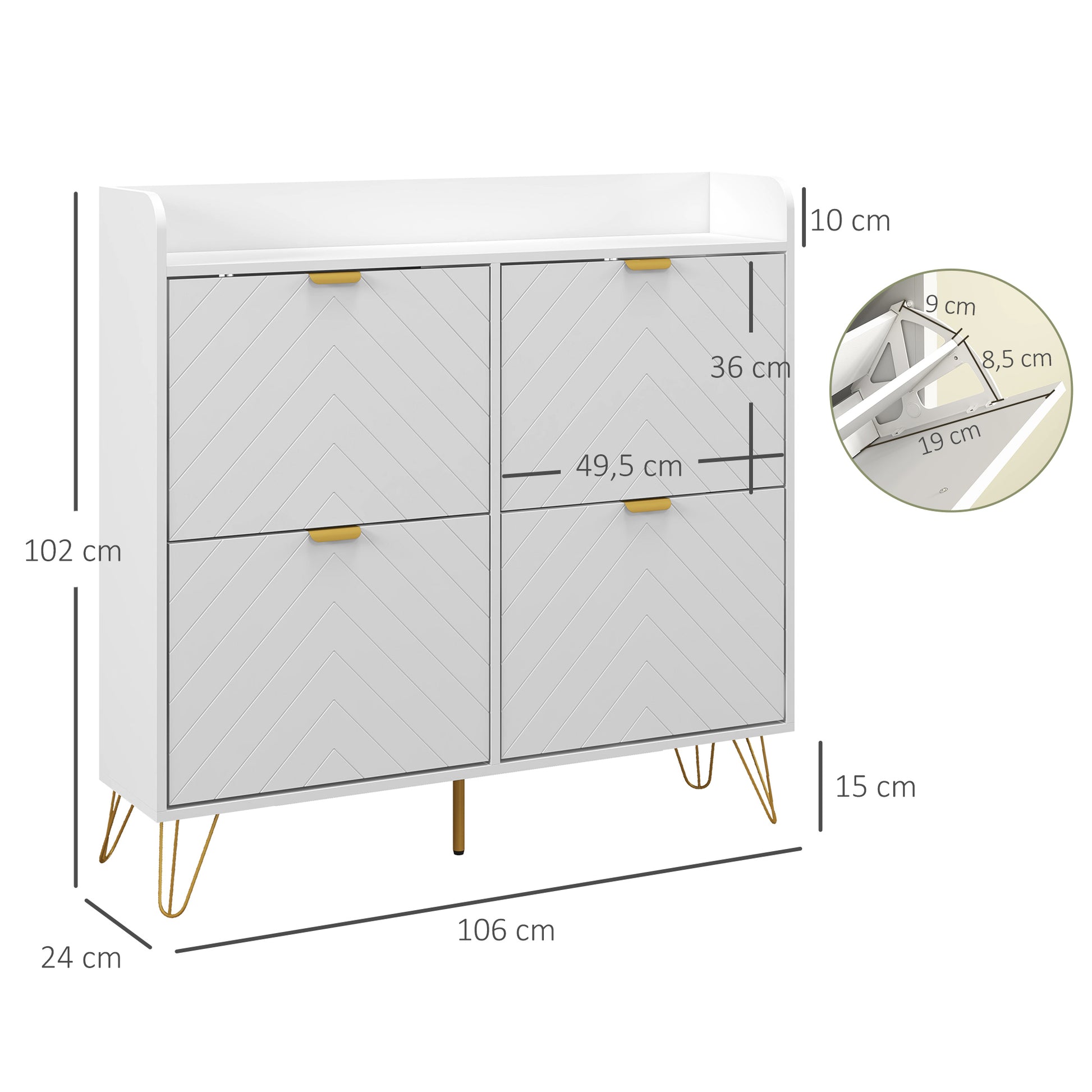 4-Drawer Shoe Cabinet, Shoe Storage Cabinet with Adjustable Shelf, High Capacity for Hallway, Entryway, 106 x 24 x 102 cm, White