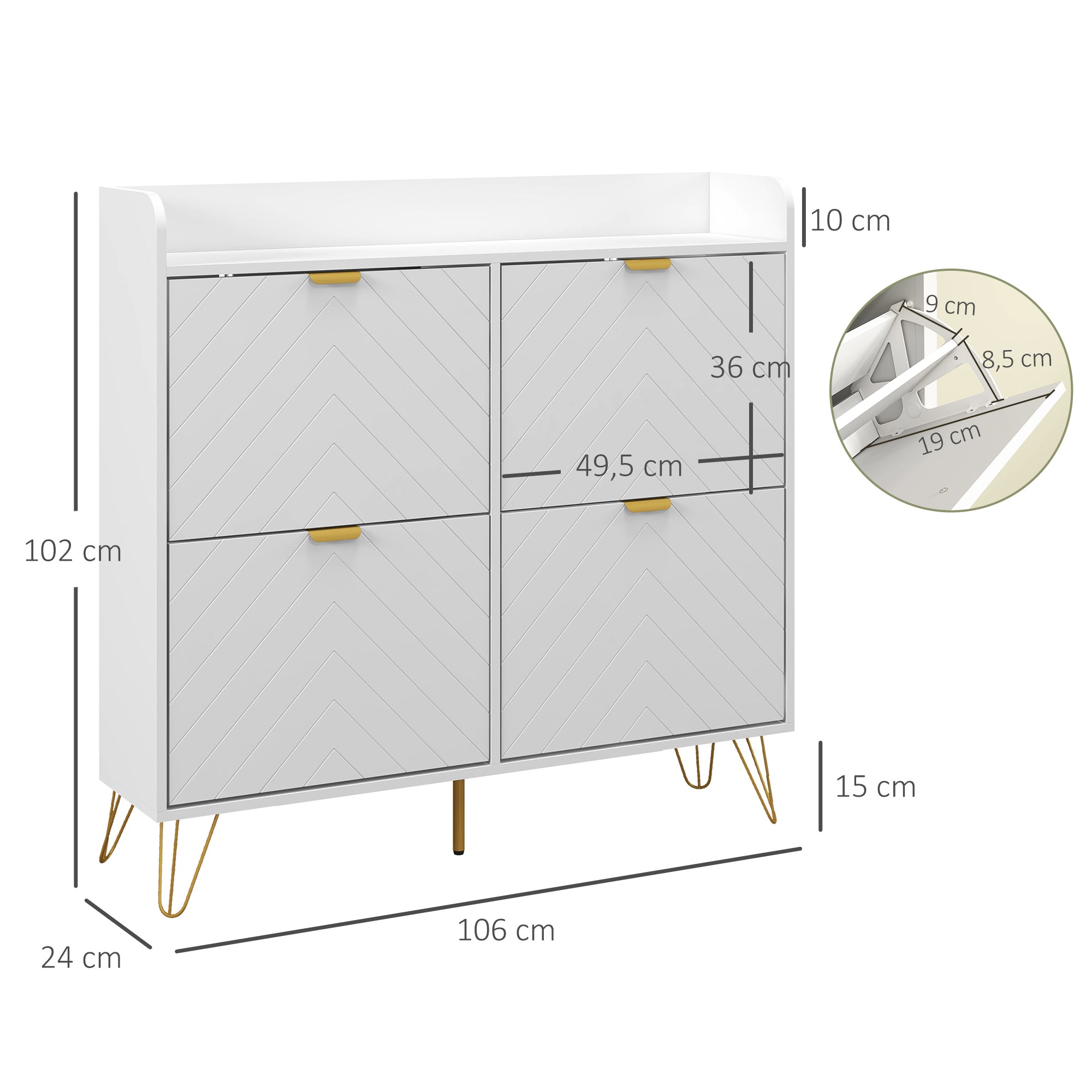 4-Drawer Shoe Cabinet, Shoe Storage Cabinet with Adjustable Shelf, High Capacity for Hallway, Entryway, 106 x 24 x 102 cm, White