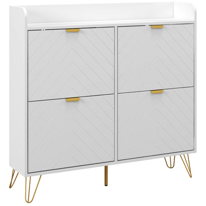 4-Drawer Shoe Cabinet, Shoe Storage Cabinet with Adjustable Shelf, High Capacity for Hallway, Entryway, 106 x 24 x 102 cm, White