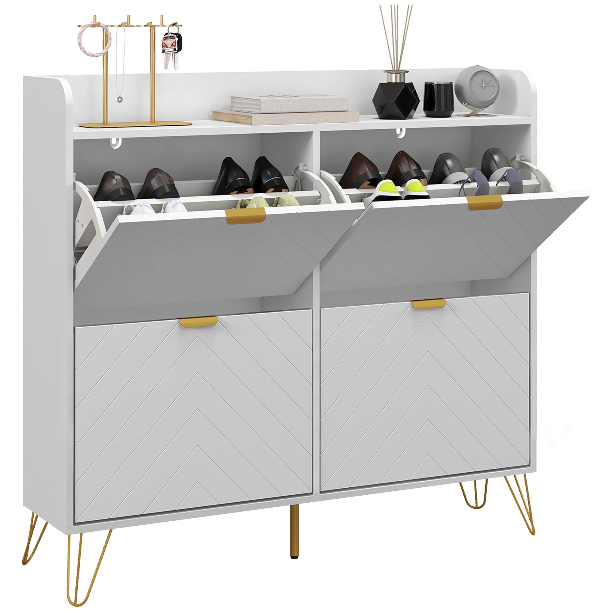 4-Drawer Shoe Cabinet, Shoe Storage Cabinet with Adjustable Shelf, High Capacity for Hallway, Entryway, 106 x 24 x 102 cm, White