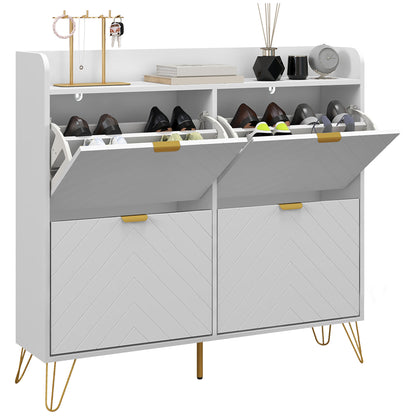 4-Drawer Shoe Cabinet, Shoe Storage Cabinet with Adjustable Shelf, High Capacity for Hallway, Entryway, 106 x 24 x 102 cm, White