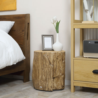 Side Table Tree Stump Style Nightstand Waterproof, Coffee Table made of Inorganic Ore Powder, Living Room Table Side Table for Living Room Bedroom 37 x 37 x 43 cm Natural