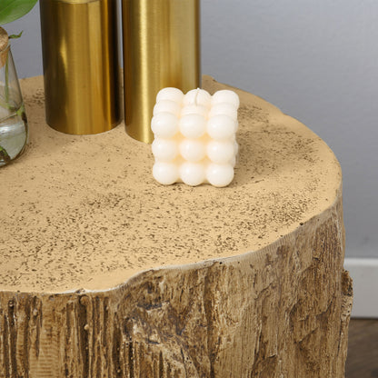 Side Table Tree Stump Style Nightstand Waterproof, Coffee Table made of Inorganic Ore Powder, Living Room Table Side Table for Living Room Bedroom 37 x 37 x 43 cm Natural
