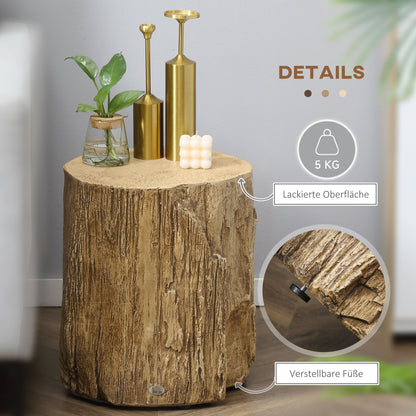 Side Table Tree Stump Style Nightstand Waterproof, Coffee Table made of Inorganic Ore Powder, Living Room Table Side Table for Living Room Bedroom 37 x 37 x 43 cm Natural