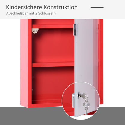 Medicine Cabinet Medical Cabinet Medication Cabinet with 3 Levels First Aid Cabinet with Lock Apothecary Cabinet with Frosted Glass Door Steel Red 27cm x 57cm x 12cm