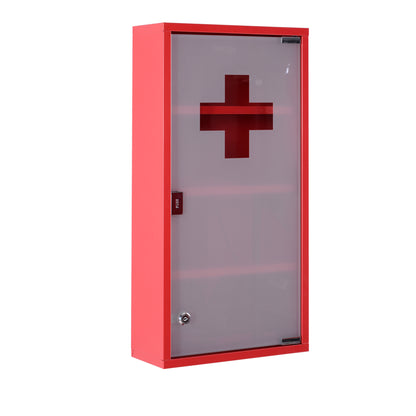 Medicine Cabinet Medical Cabinet Medication Cabinet with 3 Levels First Aid Cabinet with Lock Apothecary Cabinet with Frosted Glass Door Steel Red 27cm x 57cm x 12cm