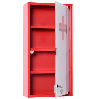 Medicine Cabinet Medical Cabinet Medication Cabinet with 3 Levels First Aid Cabinet with Lock Apothecary Cabinet with Frosted Glass Door Steel Red 27cm x 57cm x 12cm