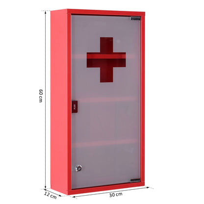 Medicine Cabinet Medical Cabinet Medication Cabinet with 3 Levels First Aid Cabinet with Lock Apothecary Cabinet with Frosted Glass Door Steel Red 27cm x 57cm x 12cm
