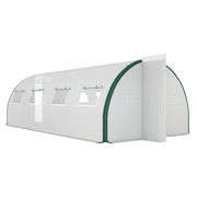 6x3m Tunnel Greenhouse with 2 Hinged Doors and 8 Windows, Garden Greenhouse in PE, Polyester, and Galvanized Steel, White and Green