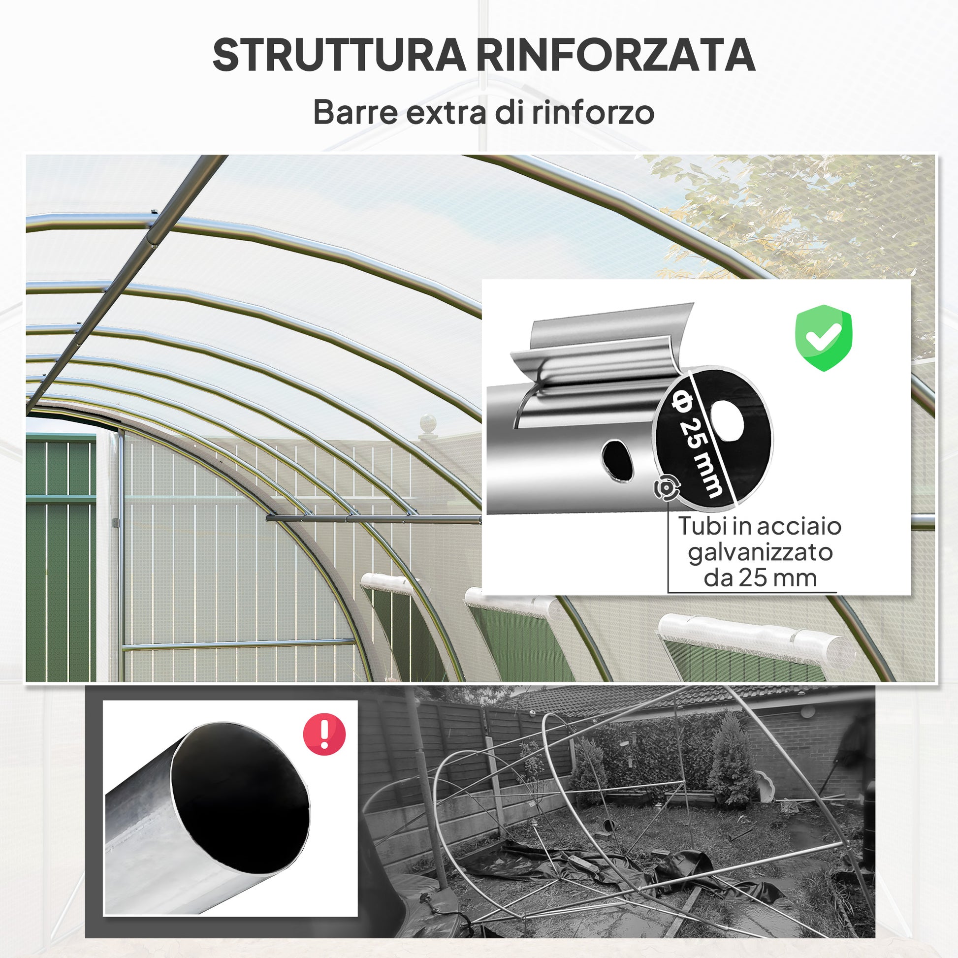 6x3m Tunnel Greenhouse with 2 Hinged Doors and 8 Windows, Garden Greenhouse in PE, Polyester, and Galvanized Steel, White and Green