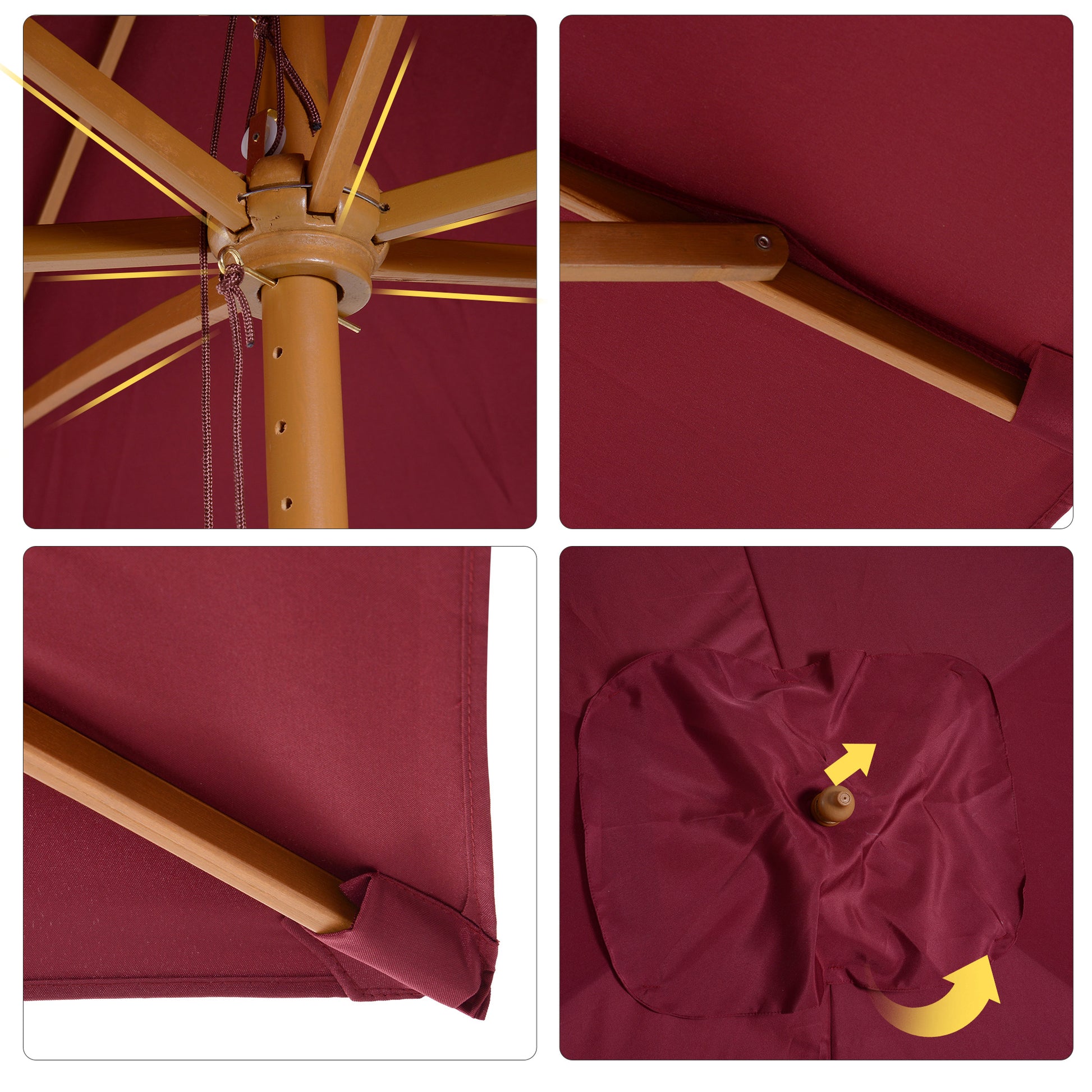 Rectangular Garden Parasol Double Top Wood High Density Polyester 3 x 2 m Bordeaux Red